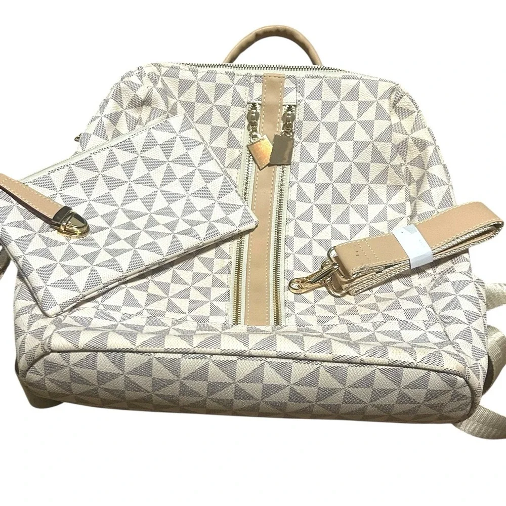 Backpack Satchel Shoulder Bag Purse with Wallet‎ Cream White